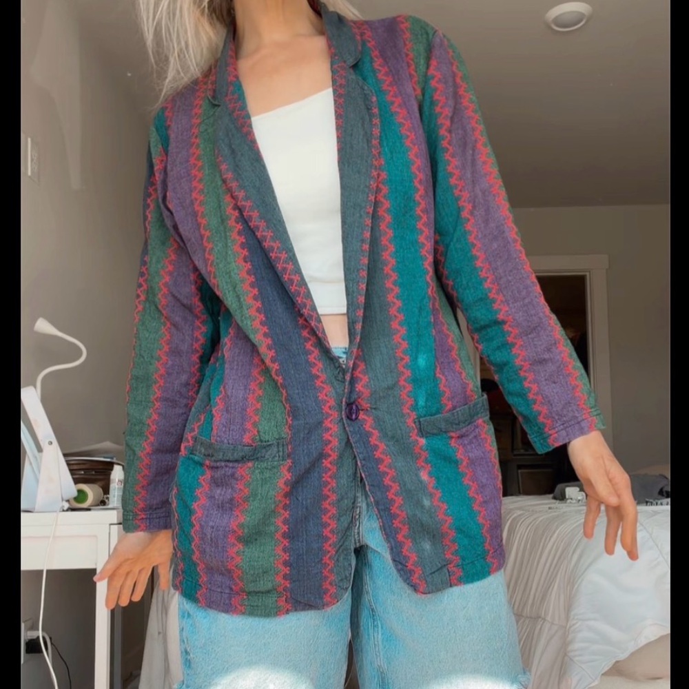 Vintage 100% cotton Multicolor Patterned Women’s Blazer Jacket